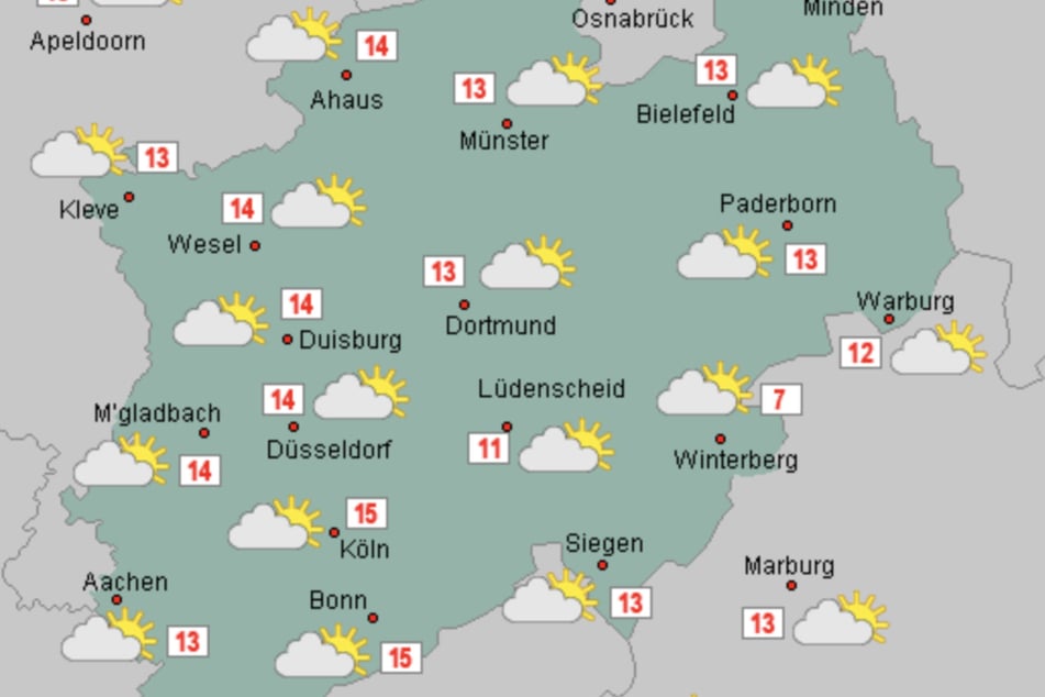 Die Temperaturen schwanken in Nordrhein-Westfalen zwischen 12 und 15 Grad.