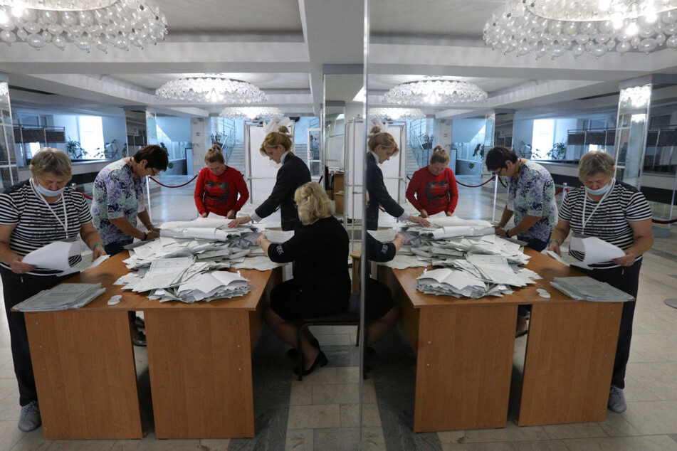 Votes from the referendum held in the Donetsk region of Ukraine being counted.