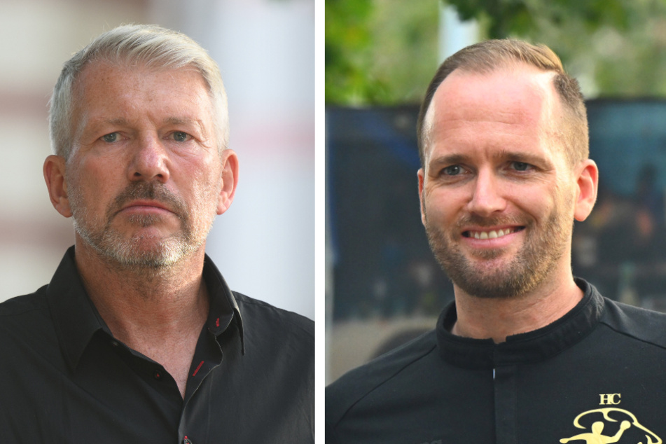 Der neue HCE-Chefcoach Andre Haber (37, r.) zeigte sich bester Laune, Präsident Uwe Saegeling (56) will künftig wieder attraktiven Handball sehen.