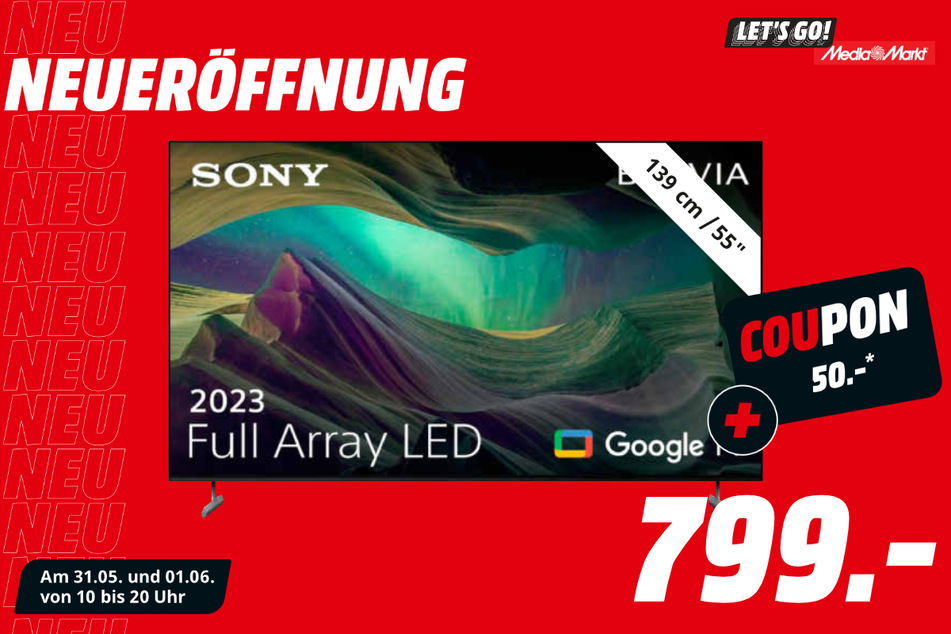 55-Zoll Sony-Fernseher für 799 statt 1.399 Euro + 50-Euro-Coupon.