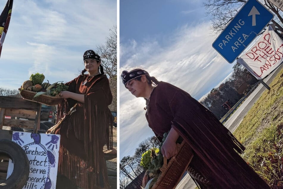 Shinnecock Nation members protest a lawsuit against them for building monuments on their own ancestral lands.