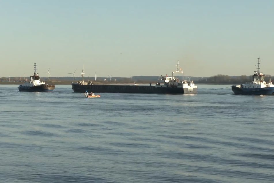 Das Frachtschiff "Venture" havarierte nahe dem Falkensteiner Ufer.