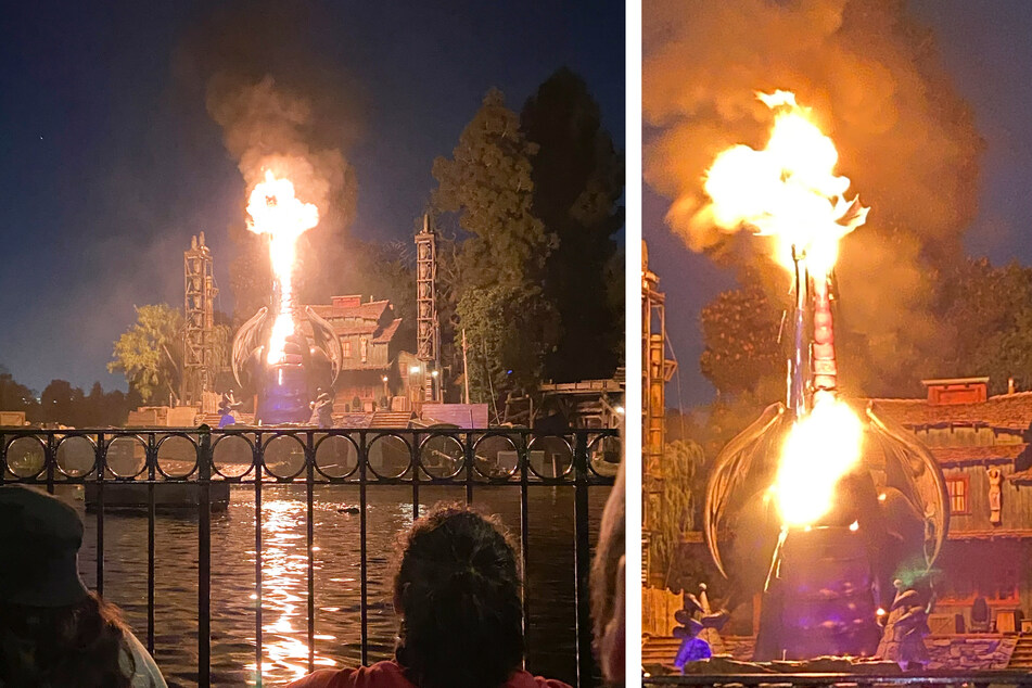 Eine Drachenfigur im kalifornischen Disneyland stand am Wochenende in Flammen.