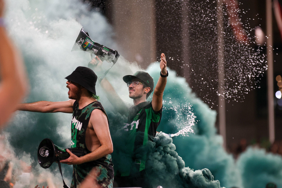 La Murga de Austin Capos' celebrate a goal by Austin FC during a match against the Portland Timbers on July 1, 2021.