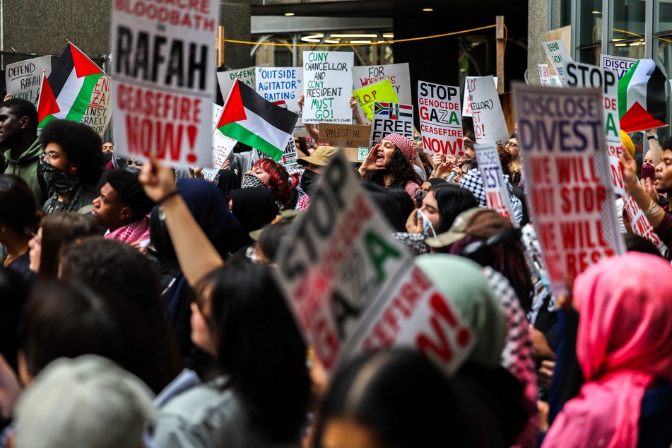 People protesting in solidarity with Palestinians and against Israel's war on Gaza converged near the Met Gala on Monday.