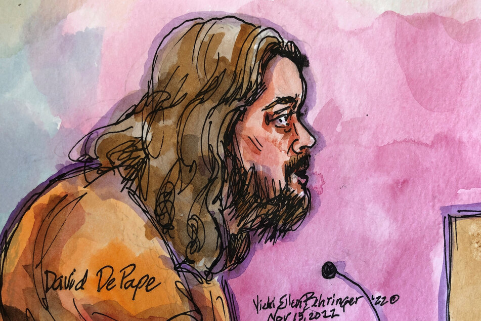 A courtroom artist's representation of David DePape, the suspect in the attack on Paul Pelosi.