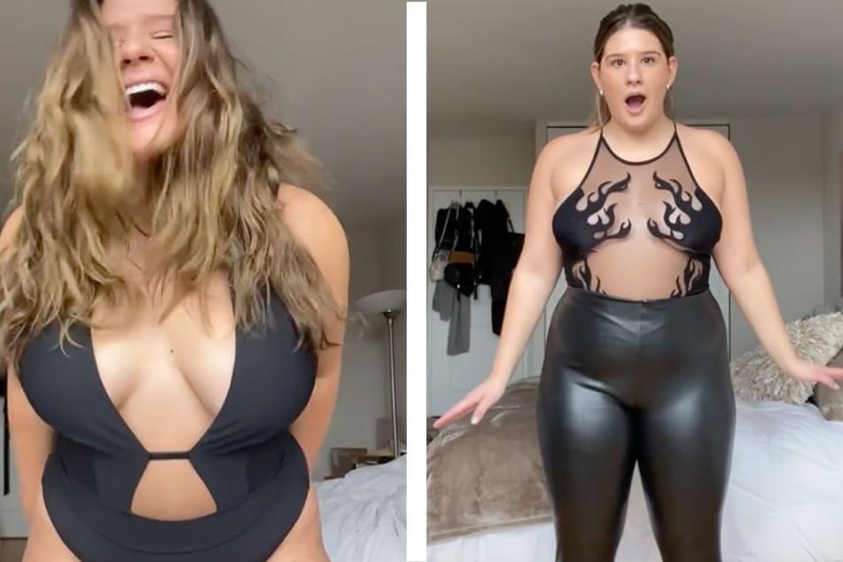 Remi Bader showcases different pieces of clothing for her followers to promote body positivity.