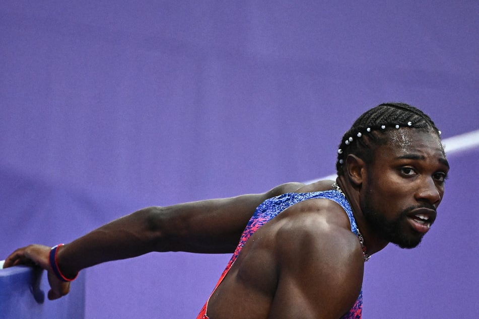 US' Noah Lyles reacts after competing in the men's 200m final of the athletics event at the Paris 2024 Olympic Games at Stade de France in Saint-Denis, north of Paris, on Thursday.