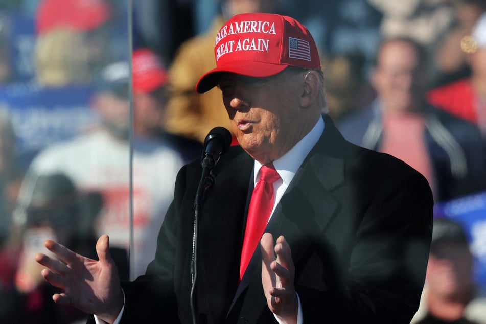 Donald Trump speaks during a campaign rally at Lancaster Airport on Sunday in Lititz, Pennsylvania.