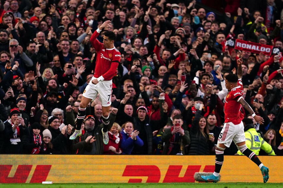 Cristiano Ronaldo celebrating the first of his three goals against Tottenham Hotspur on Saturday.