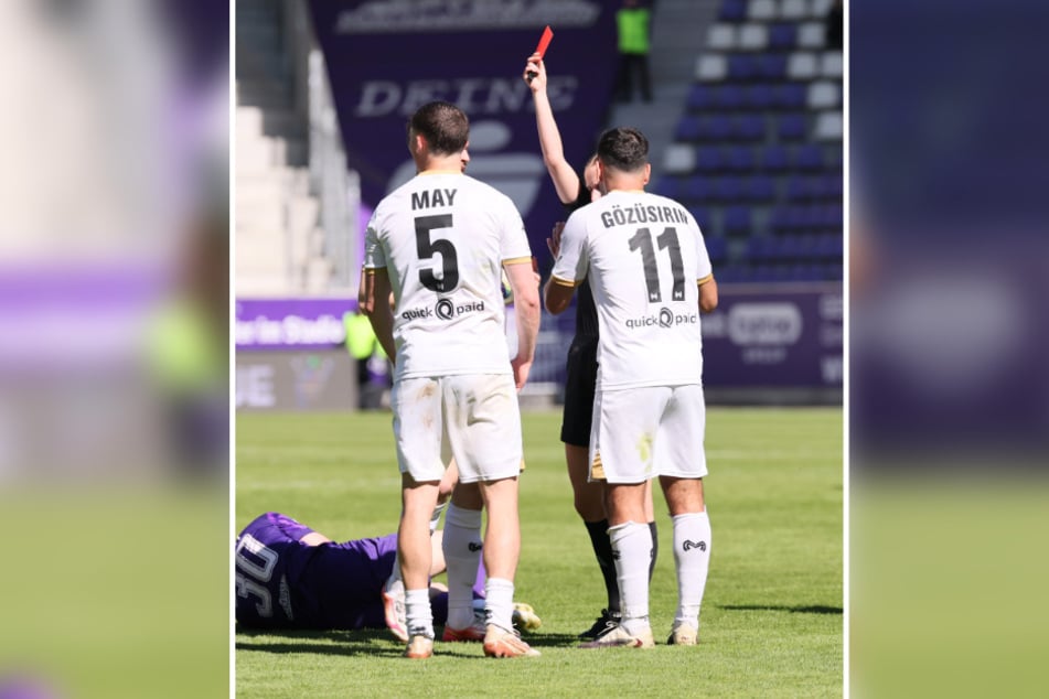 Wiesbadens Mittelfeldspieler Niklas May sah die Ampelkarte. Ab der 69. Minute spielte Aue in Überzahl.