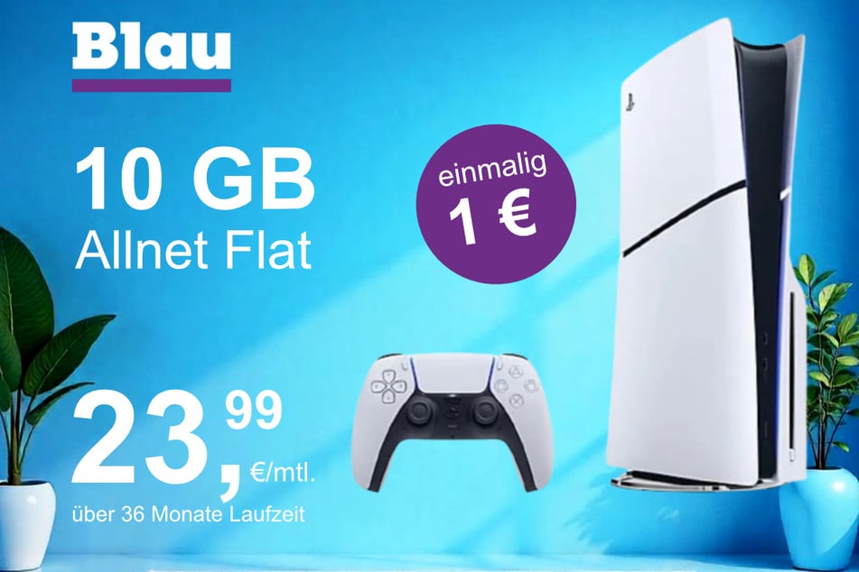 Die PS5 Digital Slim Edition im Blau Allnet S inkl. 10 GB für einmalig nur 1 Euro.