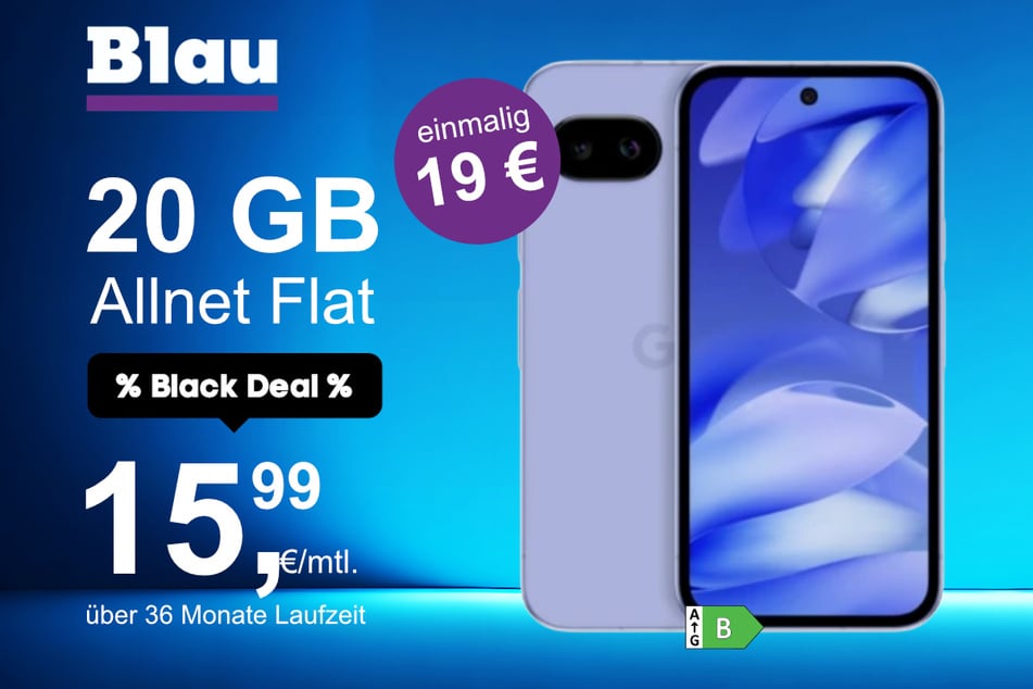 Das Google Pixel 9a im Blau Allnet M für einmalig 19 Euro.