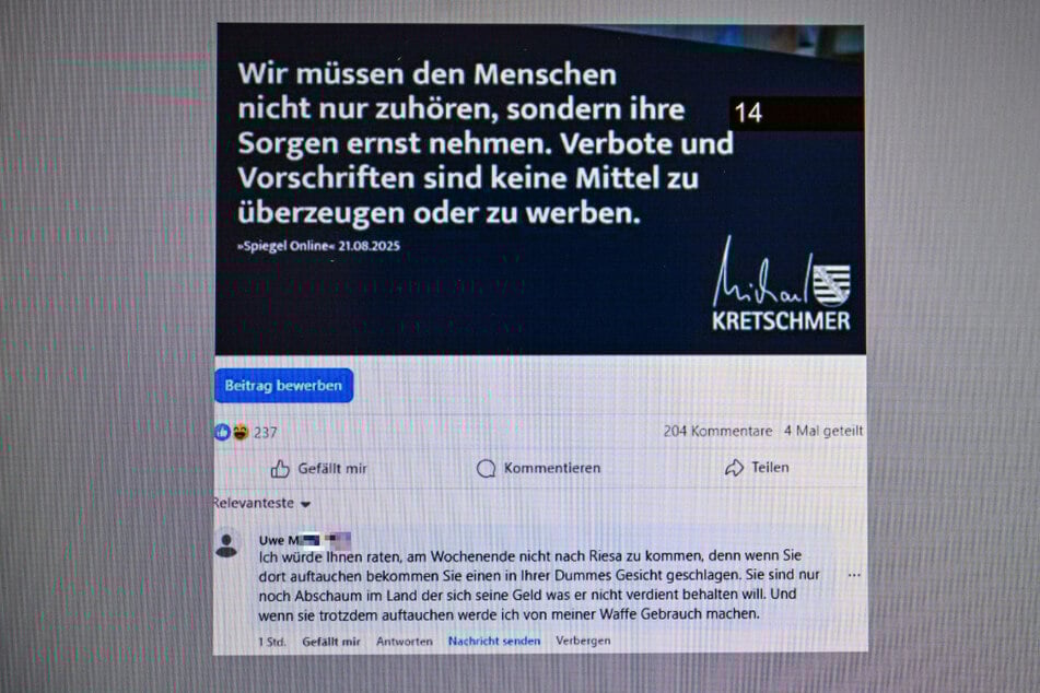 Der Radeburger drohte Sachsens MP Michael Kretschmer (50, CDU) auf Facebook ...
