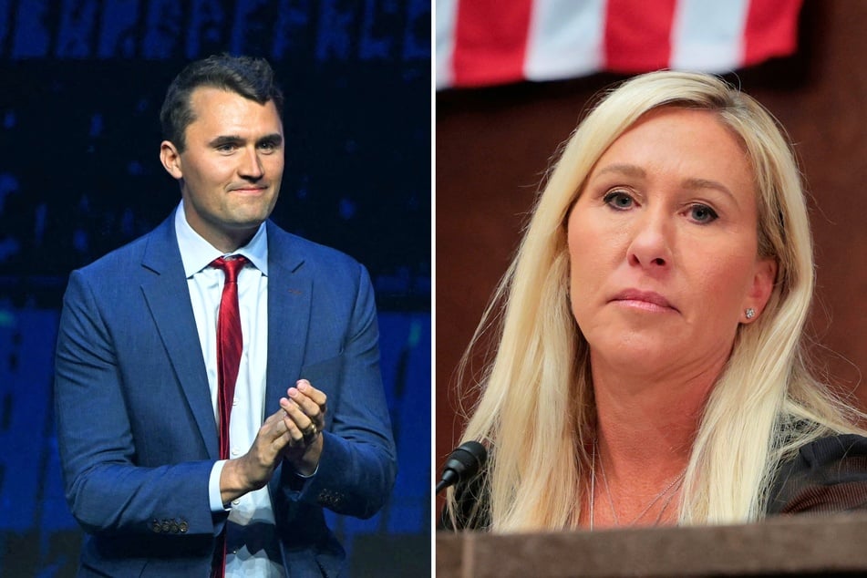 In a recent social media post, Marjorie Taylor Greene (r.) shared screenshots of a conversation she had with Charlie Kirk prior to his fatal shooting last week.