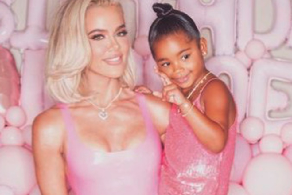 Khloé Kardashian (l) is expecting a baby boy with her ex Tristan Thompson, of whom she shares her daughter True with.