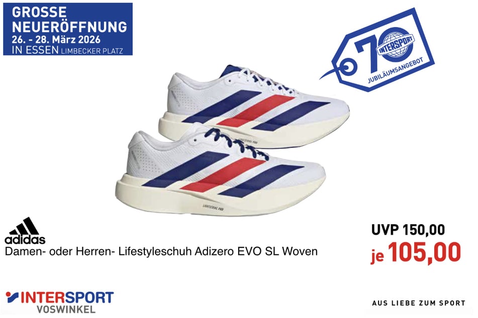 Adidas Adizero EVO SL Woven für 105 statt 150 Euro (Damen und Herren).