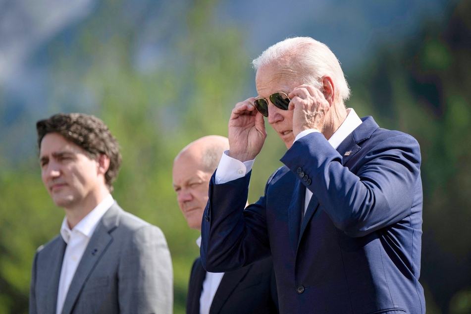 President Joe Biden (r.) after speaking at the first day of the G7 leaders' summit held at Elmau Castle in southern Germany on June 26, 2022.