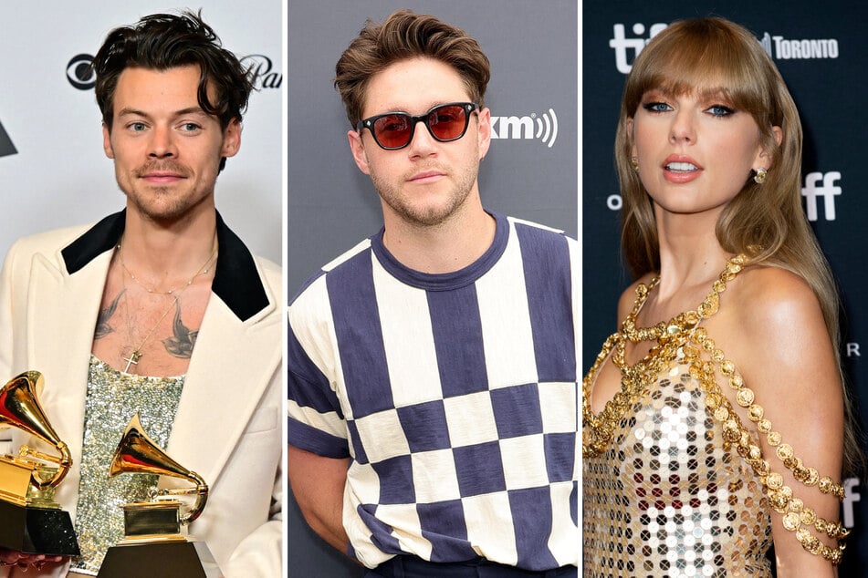 Niall Horan (c.) has spilled the tea about potential collaborations with his former bandmate Harry Styles and Taylor Swift.