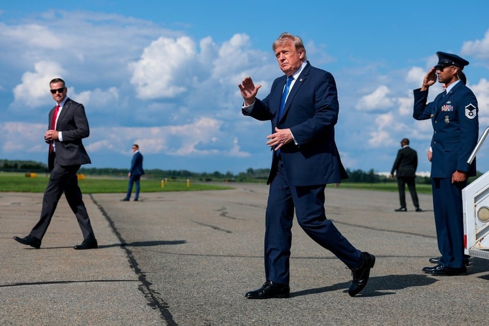 President Donald Trump is seen after walking off Air Force One at the Morristown Municipal Airport on July 31, 2026, in Morristown, New Jersey. 