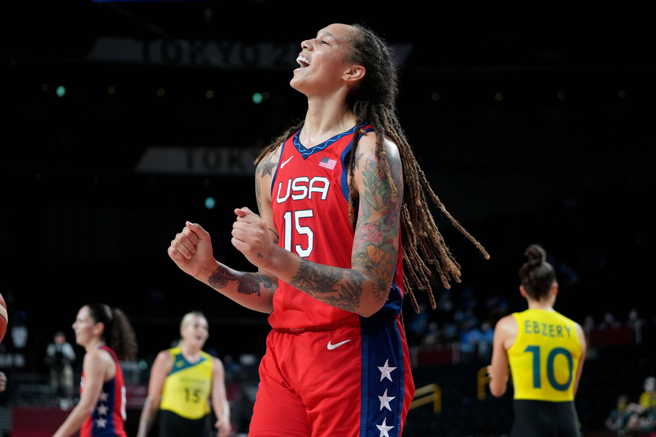 Brittney Griner celebrates as the US earned a comfortable quarterfinal win.