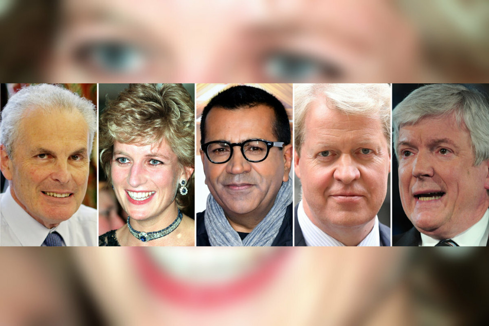 Die Akteure in der Übersicht (v.l.): Richter Lord John Dyson (77), Prinzessin Diana (†36), der damalige BBC Reporter Martin Bashir (58), Dianas jüngerer Bruder Earl Charles Spencer (57) und der aktuelle Generaldirektor der BBC, Lord Hall (70).