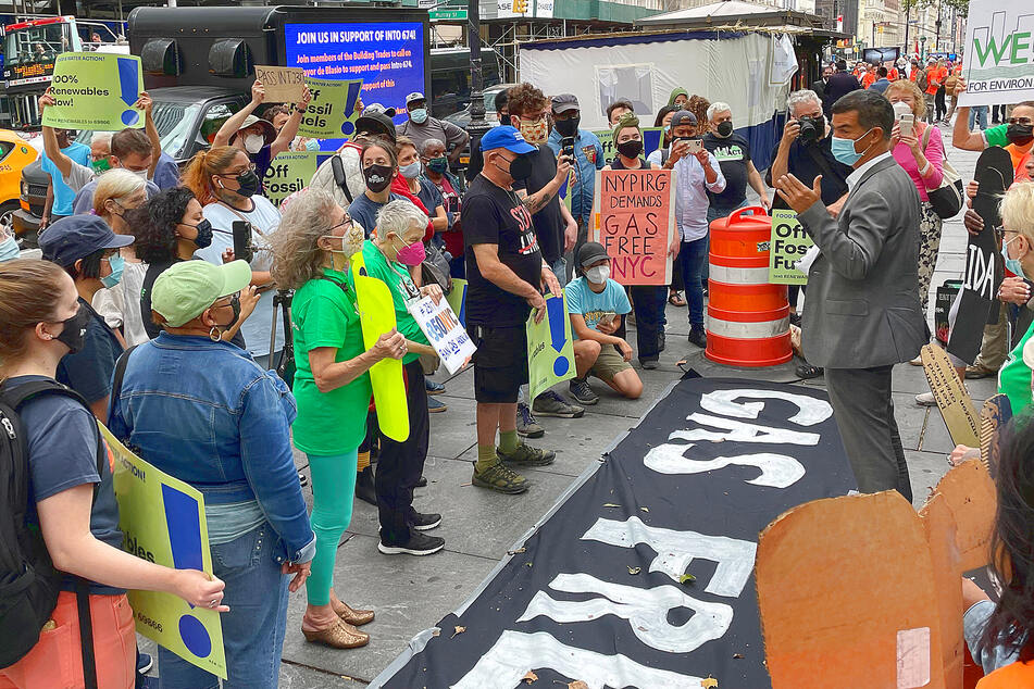 New York City Council Member, Ydanis Rodriguez, speaks at a Climate Change Protest (Die-in) at City Hall Held In Memoriam for Lives Lost During Hurricane Ida at City Hall in New York City on September 23, 2021.