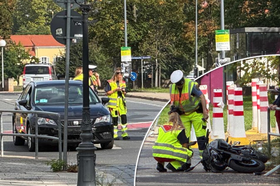 Biker verletzt: Auto stößt am Zwingerteich mit Motorrad zusammen