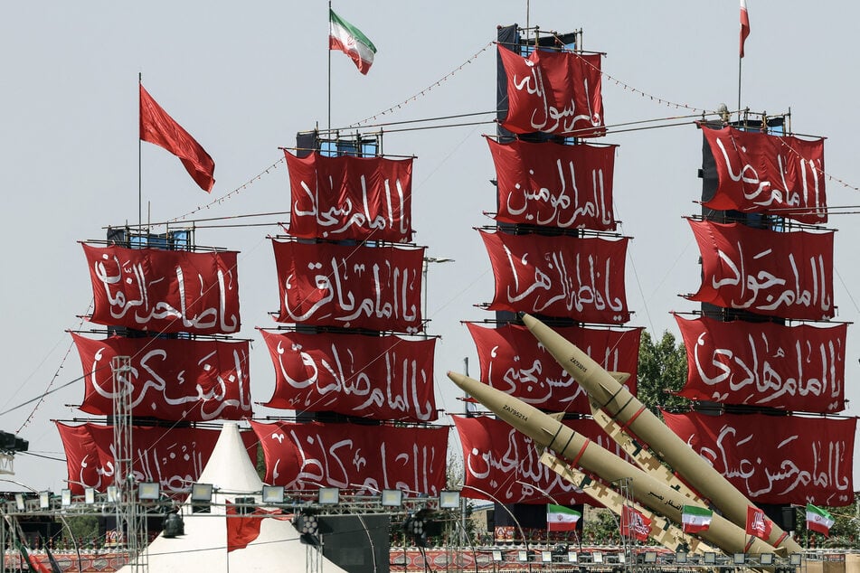 Iranian-made Zolfaghar missiles are displayed at Azadi Square in Tehran on July 24, 2026.