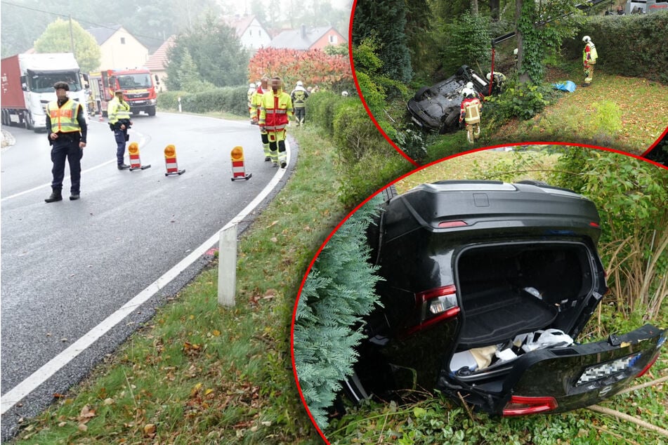 Nissan-Fahrerin verliert Kontrolle über ihren Wagen - und landet schwer verletzt in Bach