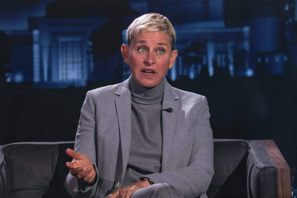 Ellen DeGeneres appearing as a guest on Jimmy Kimmel live.