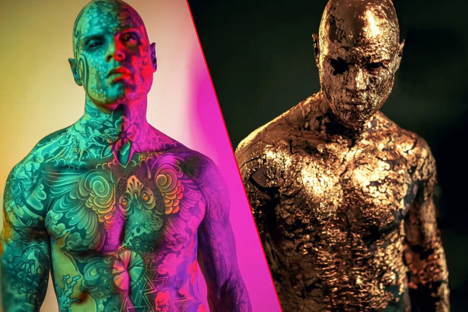 World's most tattooed teacher turns himself into gold statue!