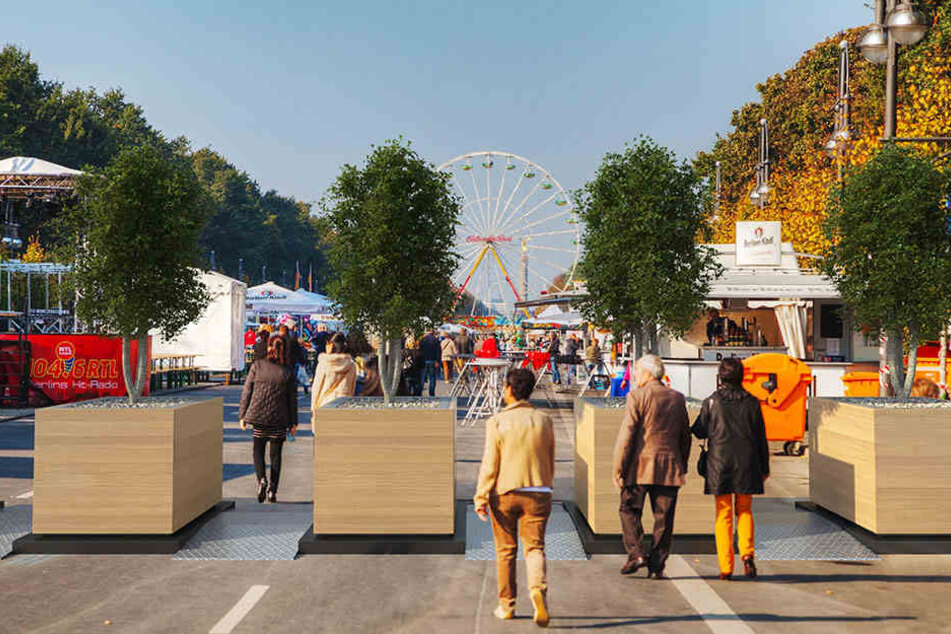 Diese je zwei Tonnen schweren Pflanzkübel sollen schon dieses Jahr den Striezelmarkt schützen.