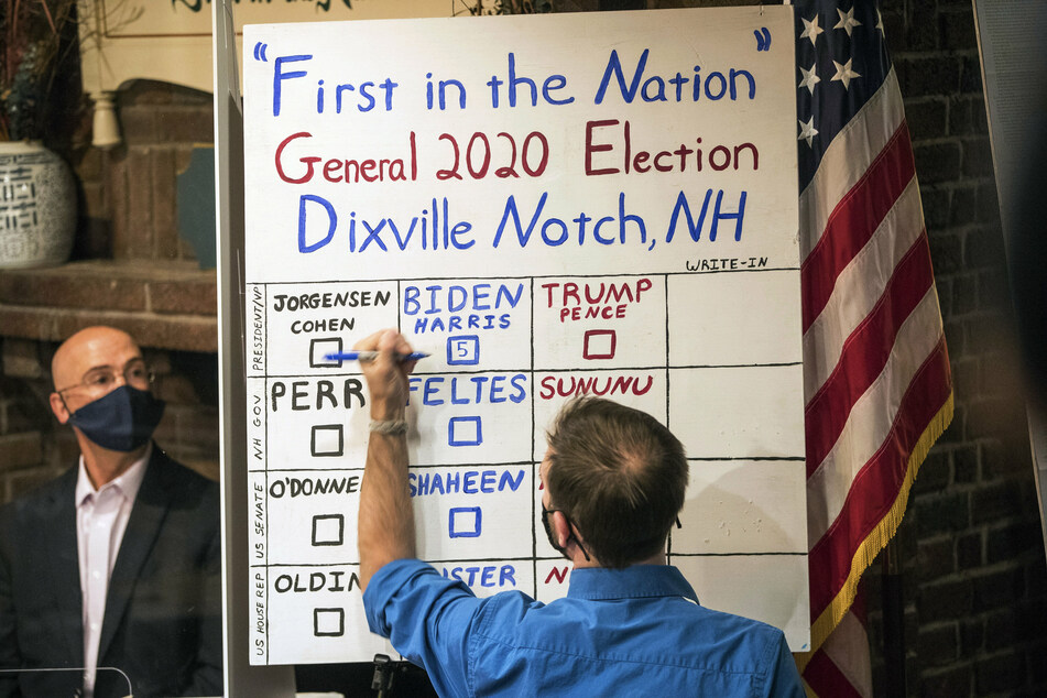 Election official announcing the first results of the election, in Dixville Notch, New Hampshire.