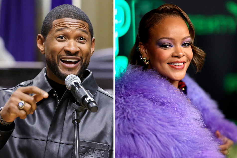 Rihanna (r) praised Usher ahead of his Super Bowl LVIII halftime show in February.