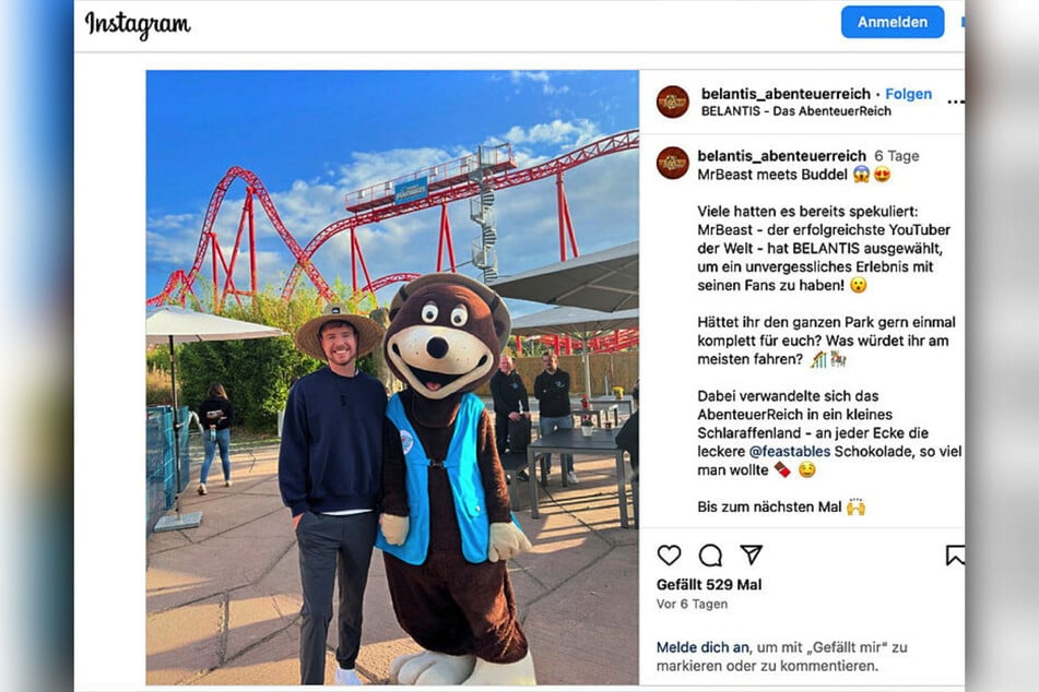 "MrBeast" und Buddel - dieses Foto postete der Freizeitpark auf Instagram.