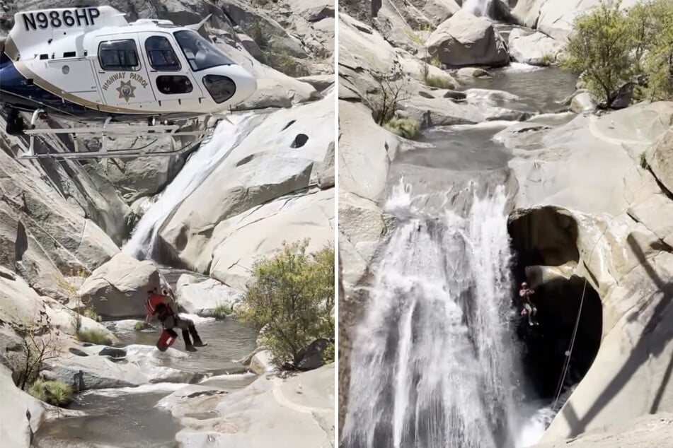 Per Rettungshubschrauber wurde Ryan Wardwell aus der Höhle hinter dem Wasserfall befreit.