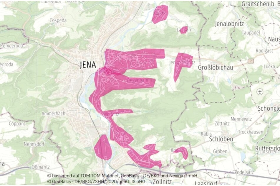 Glasfaser-Ausbaugebiete der Telekom in Jena.