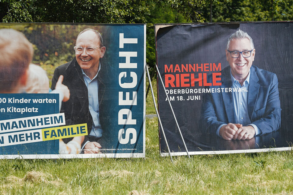 Das Duo, das um den Sieg in Mannheim kämpft: Christian Specht (56, CDU, l.) und Thorsten Riehle (53, SPD, r.) wollen sich ihren Wählern empfehlen.