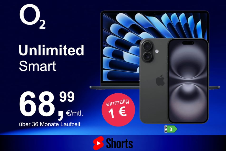 Das iPhone 16 mit MacBook Air 13 im Bundle für nur 1 Euro exklusiv bei o2.