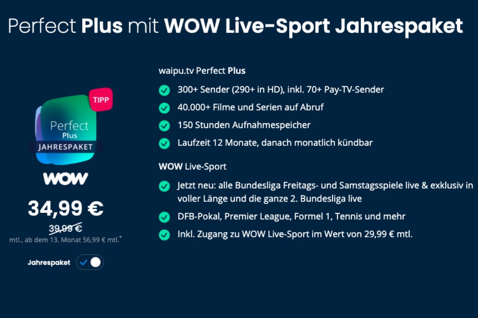 Alle Spiele der 2. Bundesliga live mit waipu.tv Perfect Plus inkl. WOW Live-Sport.