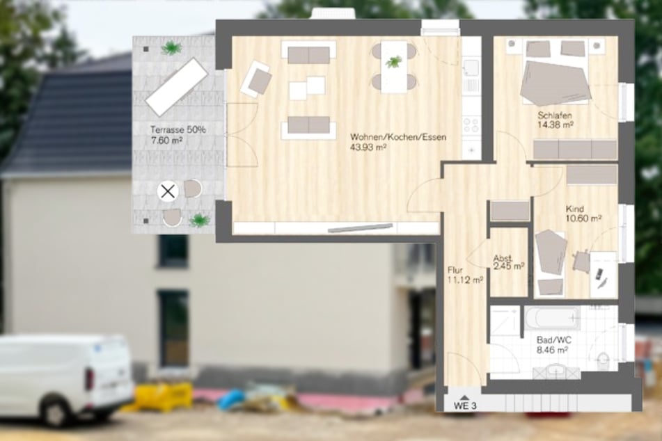 Diese neu gebaute 3-Raum-Wohnung steht aktuell noch in Chemnitz leer