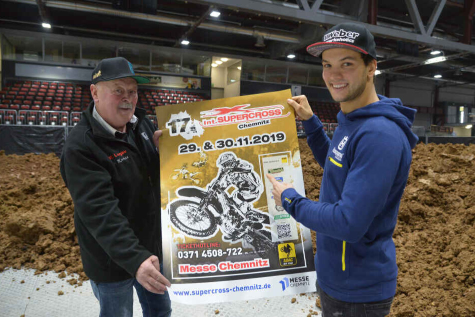 Christoph Kunze (69) vom MSC Lugau und Supercrosser Dominique Thury (26) aus Schneeberg freuen sich auf zwei furiose Renntage.