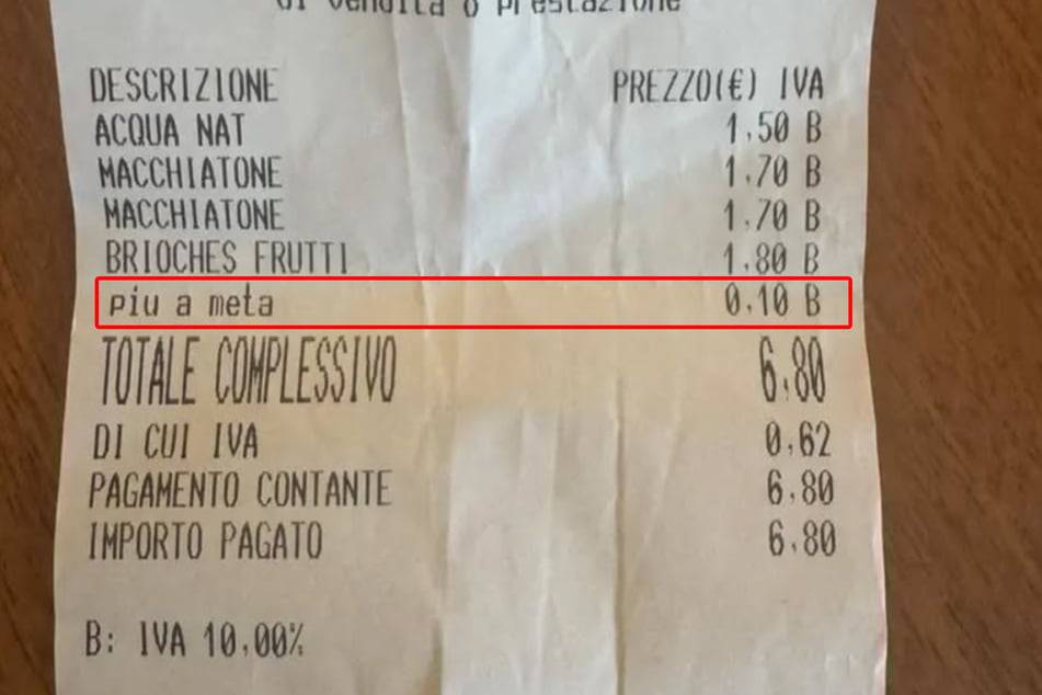 Der Gast bestellte zwei Milchkaffee (jeweils 1,70 Euro), ein Wasser (1,50 Euro) und ein Croissant (1,80 Euro). Obendrauf kam die Schneidegebühr von 10 Cent.
