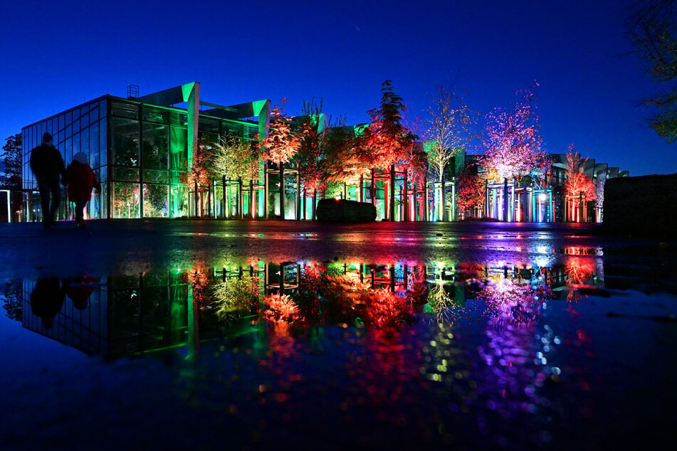 Fantasievolle Lichtinstallationen leuchten in der Dämmerung zum Beginn des Winterleuchtens im Erfurter egapark. (Archivbild)