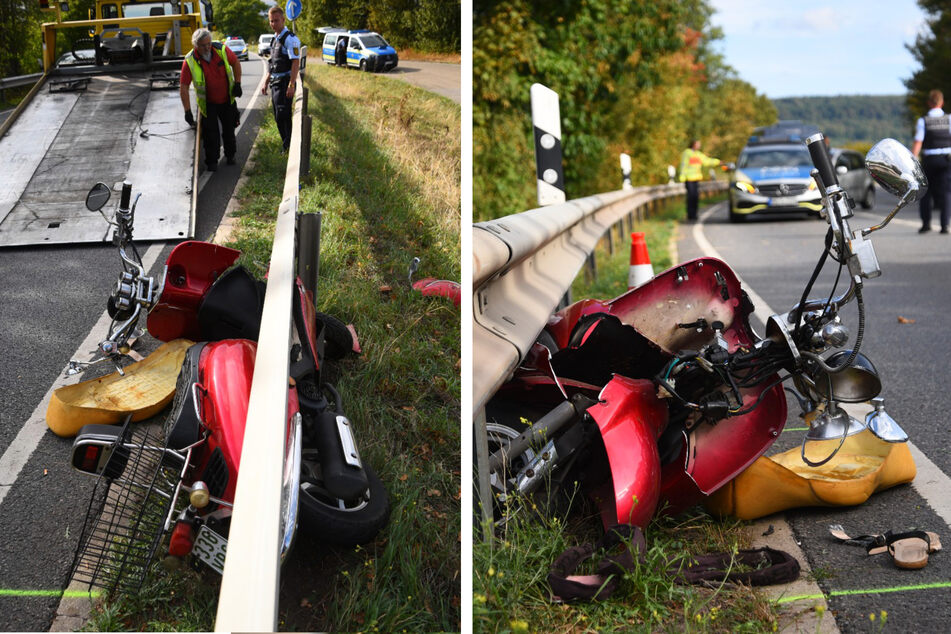 Schwerer Unfall: Rollerfahrerin prallt gegen Leitplanke