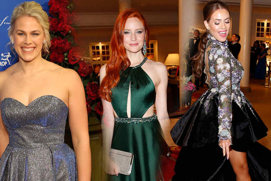 Barbara Meier (Mitte) in einem grünen Kleid von Mandel Fashion. Ihre Ohrringe sind von Chopard und über 200.000 Euro wert.