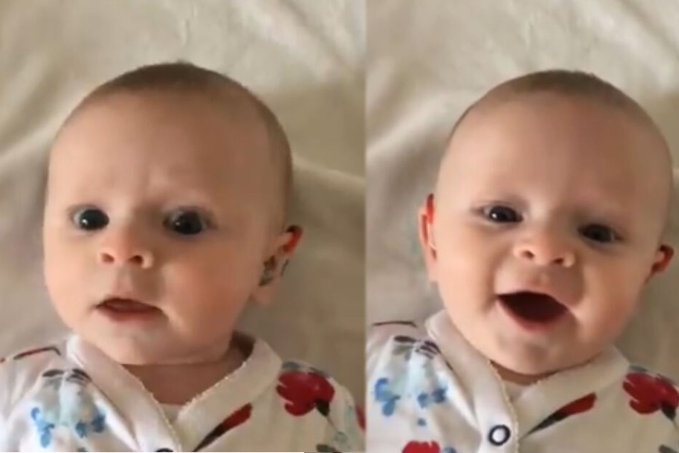 Taubes Baby "platzt" vor Freude, als es die Stimme seiner Mutter hört