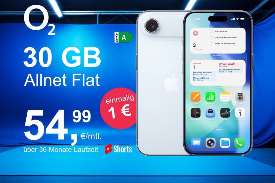 Das neue iPhone 17 Air inkl. 30 GB Datenvolumen für nur 1 Euro exklusiv bei o2.