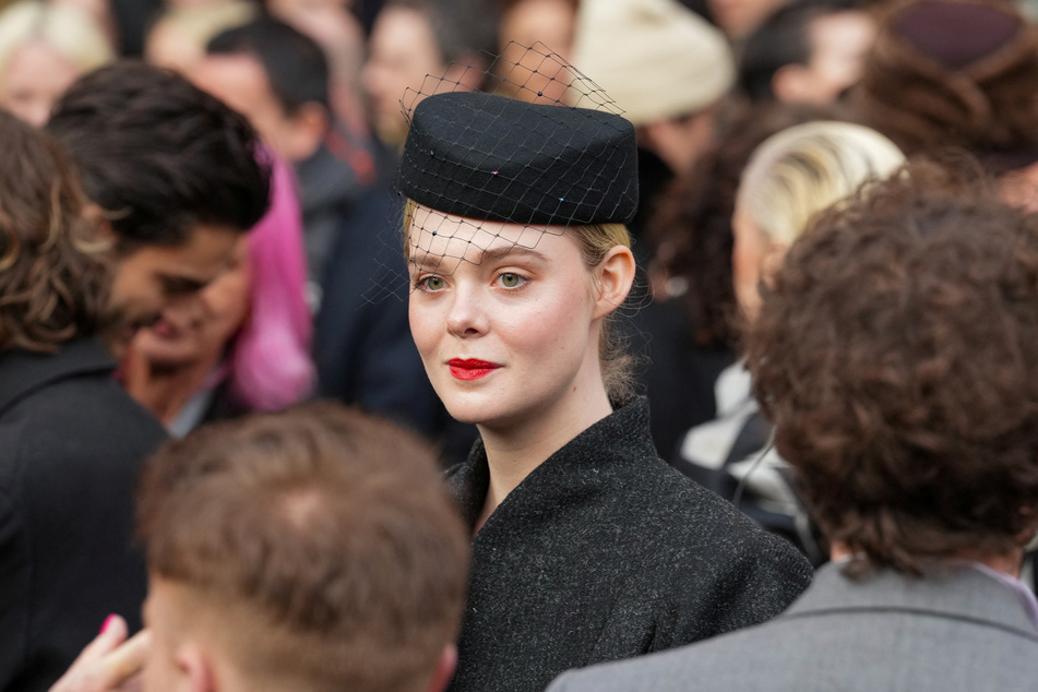 Elle Fanning attends the memorial for fashion designer Vivienne Westwood in London.